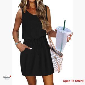 Sleeveless V-Neck Sundress with Pockets Casual Summer Dress